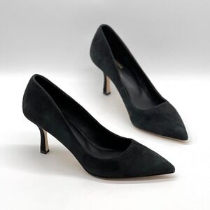 L'AGENCE Fleur 75MM Suede Pump Women 8 Black Pointy Toe Heeled Classic Party NEW